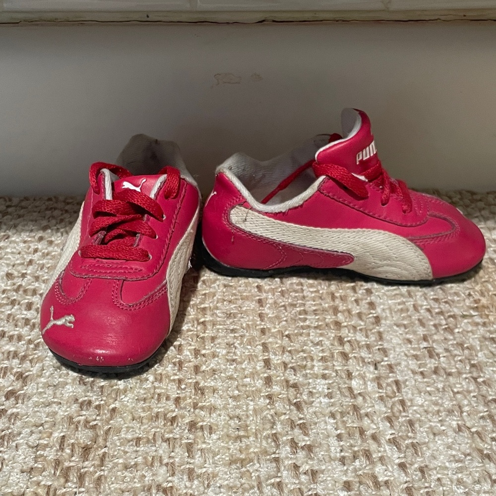 Puma Kids Fuchsia and White Sneakers